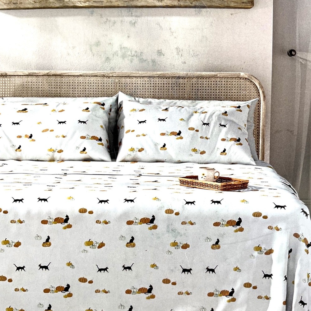 Sophie Allport Pumpkin Cat Full Sheet Set 100% Cotton 200TC Percale Halloween